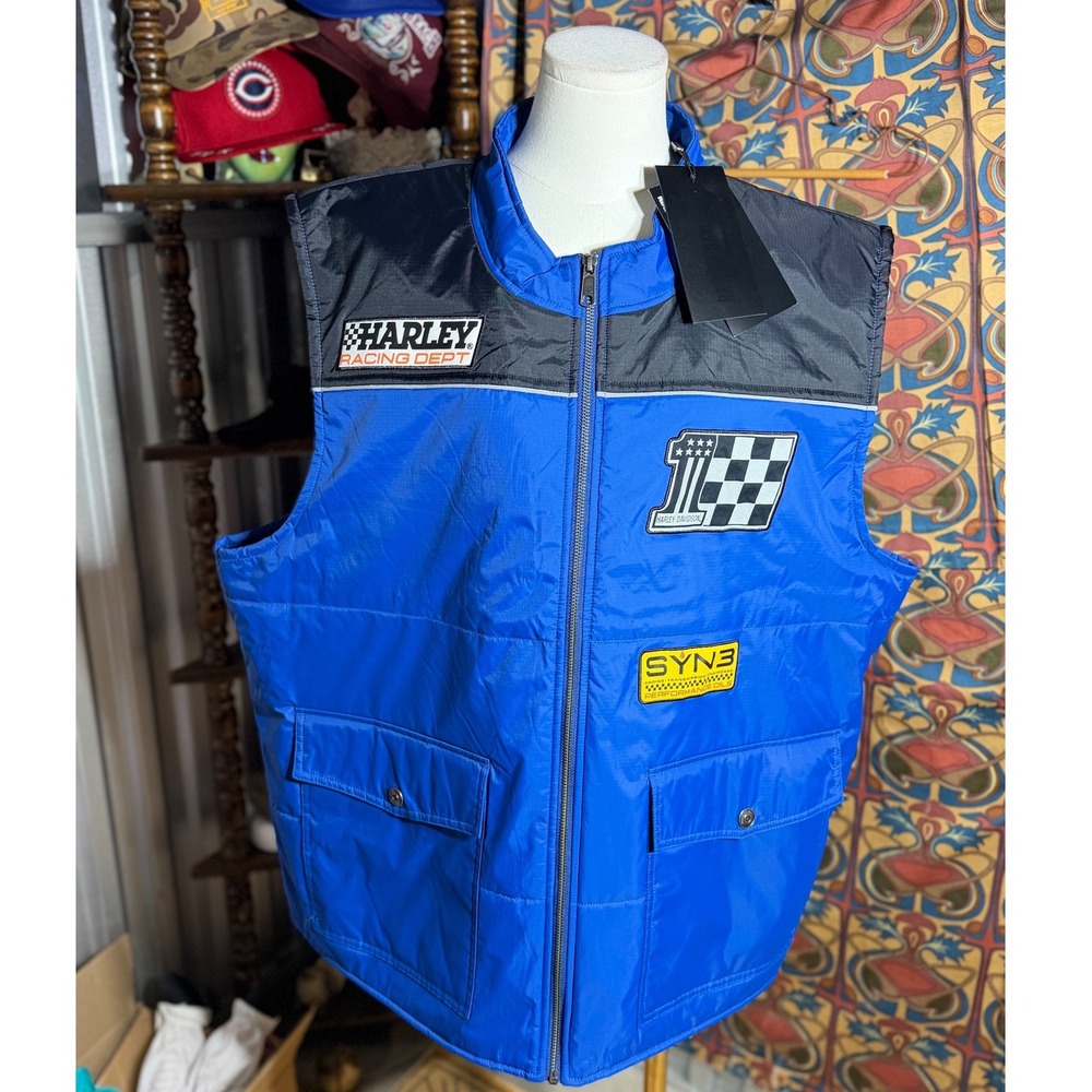 Harley-Davidson Racing Dept Woven Vest Blue Black 2XL 97411-24VM NWT